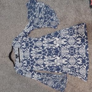 MSK - Blue & White Small Midi Dress with bell sleeves